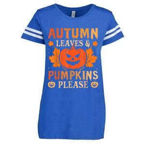 Fall Autumn Leaves & Pumpkin Please Halloween Enza Ladies Jersey Football T-Shirt