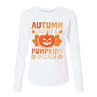 Fall Autumn Leaves & Pumpkin Please Halloween Womens Cotton Relaxed Long Sleeve T-Shirt