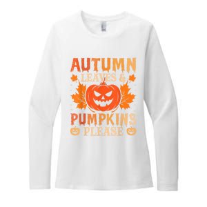 Fall Autumn Leaves & Pumpkin Please Halloween Womens CVC Long Sleeve Shirt