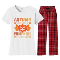 Fall Autumn Leaves & Pumpkin Please Halloween Women's Flannel Pajama Set