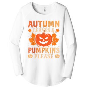 Fall Autumn Leaves & Pumpkin Please Halloween Women's Perfect Tri Tunic Long Sleeve Shirt