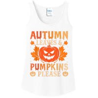 Fall Autumn Leaves & Pumpkin Please Halloween Ladies Essential Tank