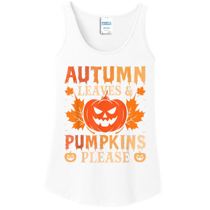 Fall Autumn Leaves & Pumpkin Please Halloween Ladies Essential Tank