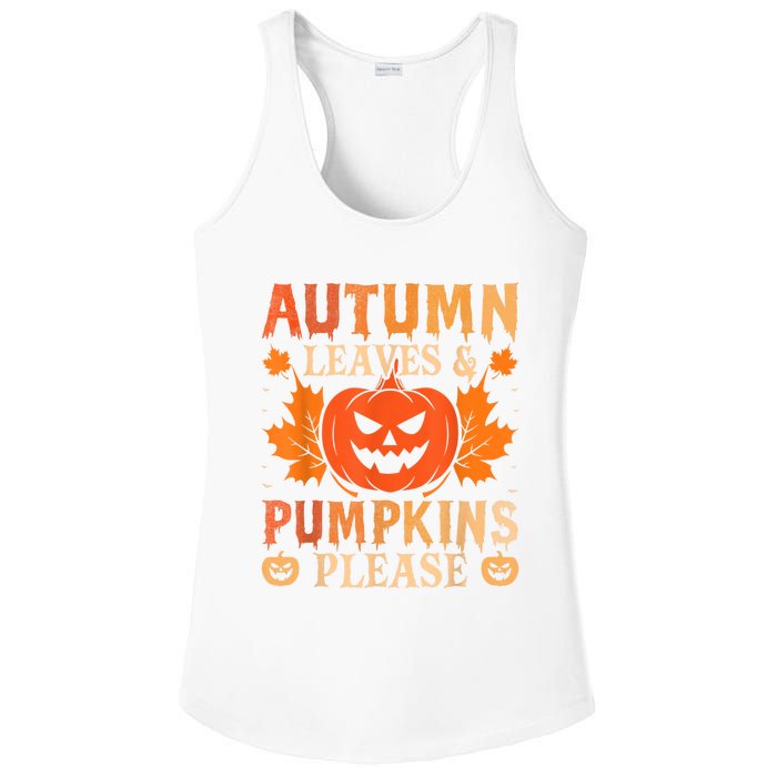 Fall Autumn Leaves & Pumpkin Please Halloween Ladies PosiCharge Competitor Racerback Tank