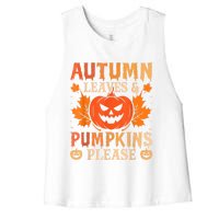 Fall Autumn Leaves & Pumpkin Please Halloween Women's Racerback Cropped Tank