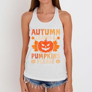 Fall Autumn Leaves & Pumpkin Please Halloween Women's Knotted Racerback Tank