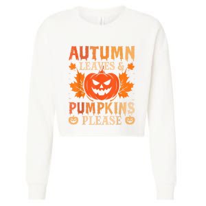 Fall Autumn Leaves & Pumpkin Please Halloween Cropped Pullover Crew