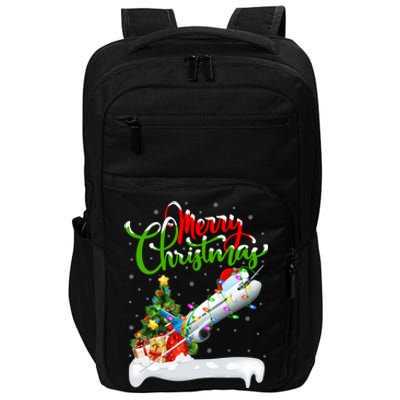 Funny Airplane Lover Xmas Lighting Santa Airplane Christmas Cute Gift Impact Tech Backpack