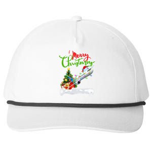 Funny Airplane Lover Xmas Lighting Santa Airplane Christmas Cute Gift Snapback Five-Panel Rope Hat