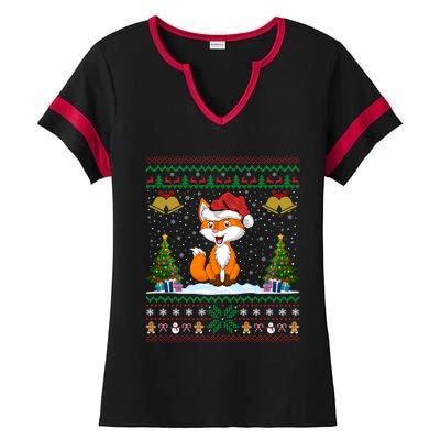 Foxes Animal Lover Xmas Gift Ugly Fox Christmas Gift Ladies Halftime Notch Neck Tee