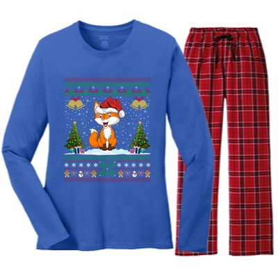 Foxes Animal Lover Xmas Gift Ugly Fox Christmas Gift Women's Long Sleeve Flannel Pajama Set 