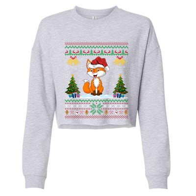 Foxes Animal Lover Xmas Gift Ugly Fox Christmas Gift Cropped Pullover Crew