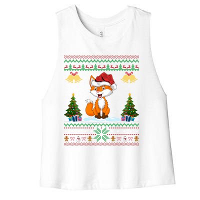 Foxes Animal Lover Xmas Gift Ugly Fox Christmas Gift Women's Racerback Cropped Tank