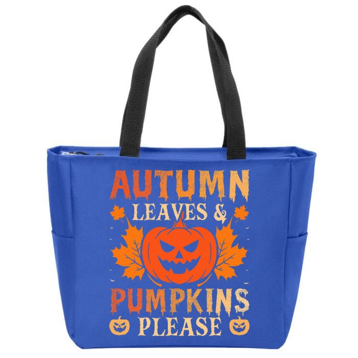 Fall Autumn Leaves & Pumpkin Please Halloween Zip Tote Bag