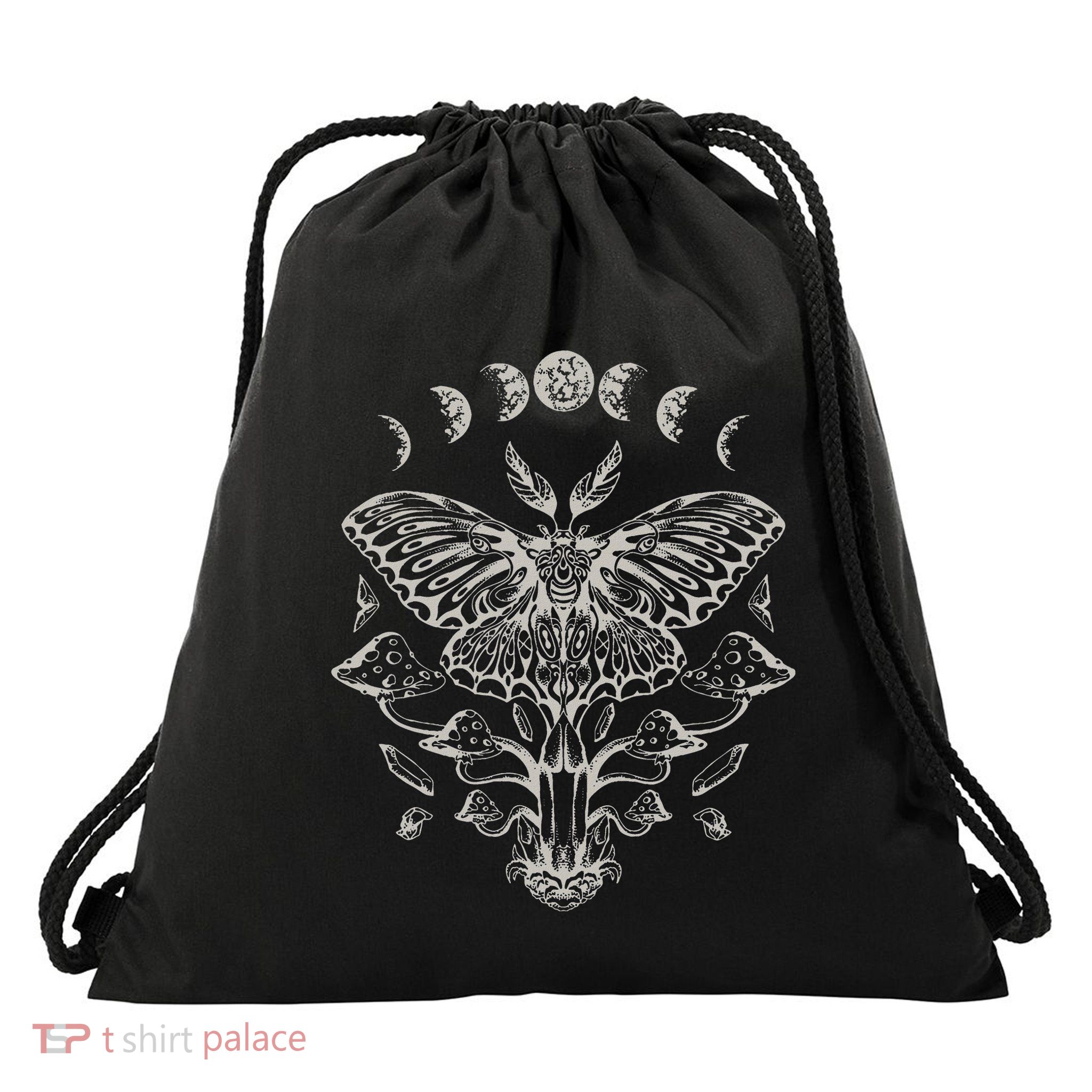 Fairycore Aesthetic Luna Moth Mushrooms Drawstring Bag