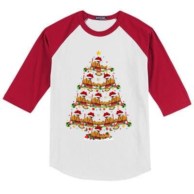 Funny Airplane Lover Matching Santa Airplane Christmas Tree Gift Kids Colorblock Raglan Jersey