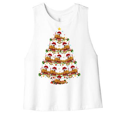 Funny Airplane Lover Matching Santa Airplane Christmas Tree Gift Women's Racerback Cropped Tank