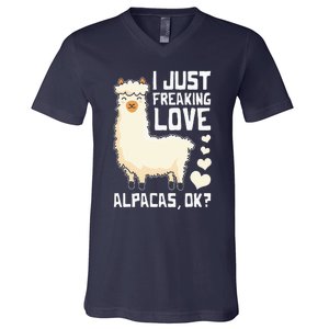 Funny Alpaca Lover Design I Just Freaking love Alpacas V-Neck T-Shirt