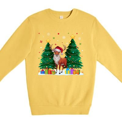 Funny Animal Lovers Deer Santa Hat Ugly Christmas Premium Crewneck Sweatshirt