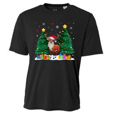 Funny Animal Lovers Deer Santa Hat Ugly Christmas Cooling Performance Crew T-Shirt