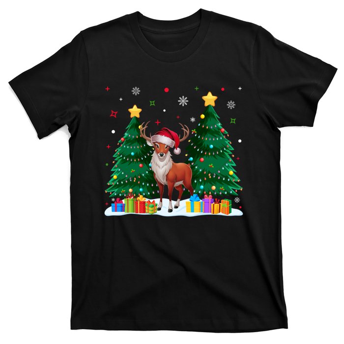 Funny Animal Lovers Deer Santa Hat Ugly Christmas T-Shirt