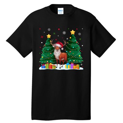 Funny Animal Lovers Deer Santa Hat Ugly Christmas Tall T-Shirt