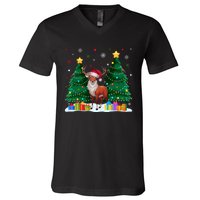 Funny Animal Lovers Deer Santa Hat Ugly Christmas V-Neck T-Shirt