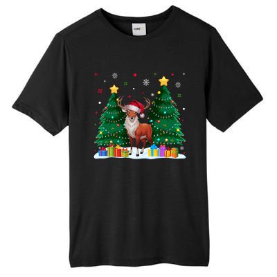 Funny Animal Lovers Deer Santa Hat Ugly Christmas Tall Fusion ChromaSoft Performance T-Shirt