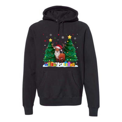 Funny Animal Lovers Deer Santa Hat Ugly Christmas Premium Hoodie