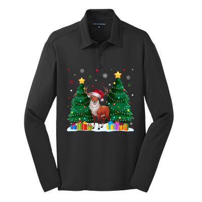 Funny Animal Lovers Deer Santa Hat Ugly Christmas Silk Touch Performance Long Sleeve Polo