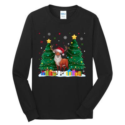 Funny Animal Lovers Deer Santa Hat Ugly Christmas Tall Long Sleeve T-Shirt