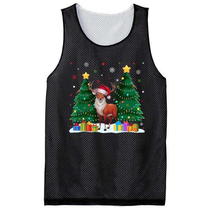 Funny Animal Lovers Deer Santa Hat Ugly Christmas Mesh Reversible Basketball Jersey Tank