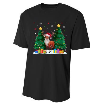 Funny Animal Lovers Deer Santa Hat Ugly Christmas Performance Sprint T-Shirt