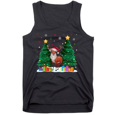 Funny Animal Lovers Deer Santa Hat Ugly Christmas Tank Top