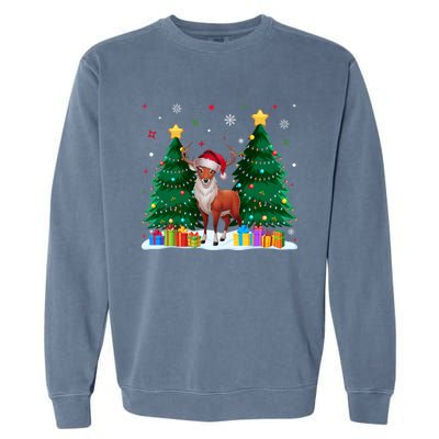 Funny Animal Lovers Deer Santa Hat Ugly Christmas Garment-Dyed Sweatshirt