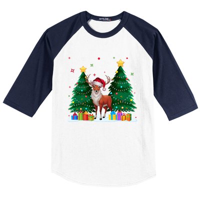 Funny Animal Lovers Deer Santa Hat Ugly Christmas Baseball Sleeve Shirt