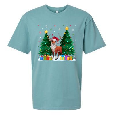 Funny Animal Lovers Deer Santa Hat Ugly Christmas Sueded Cloud Jersey T-Shirt