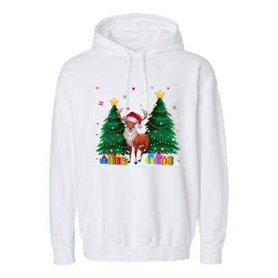 Funny Animal Lovers Deer Santa Hat Ugly Christmas Garment-Dyed Fleece Hoodie