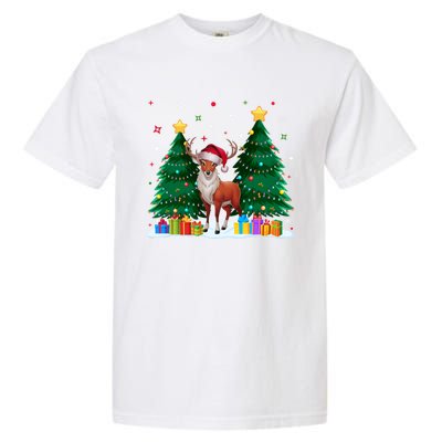 Funny Animal Lovers Deer Santa Hat Ugly Christmas Garment-Dyed Heavyweight T-Shirt