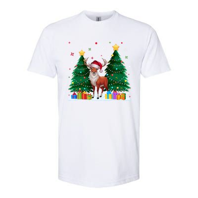 Funny Animal Lovers Deer Santa Hat Ugly Christmas Softstyle CVC T-Shirt