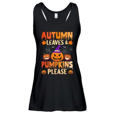 Fall Autumn Leaves & Pumpkin Please Halloween Ladies Essential Flowy Tank