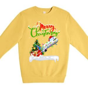 Funny Airplane Lover Xmas Lighting Santa Airplane Christmas Gift Premium Crewneck Sweatshirt