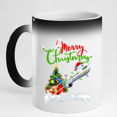 Funny Airplane Lover Xmas Lighting Santa Airplane Christmas Gift 11oz Black Color Changing Mug