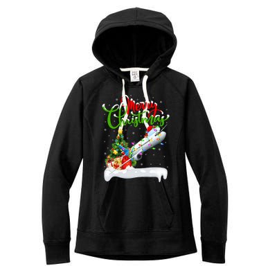 Funny Airplane Lover Xmas Lighting Santa Airplane Christmas Gift Women's Fleece Hoodie