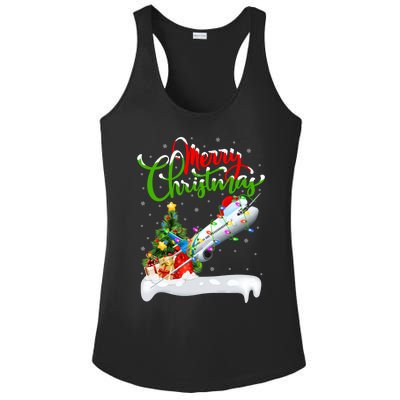 Funny Airplane Lover Xmas Lighting Santa Airplane Christmas Gift Ladies PosiCharge Competitor Racerback Tank