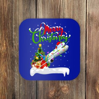 Funny Airplane Lover Xmas Lighting Santa Airplane Christmas Gift Coaster