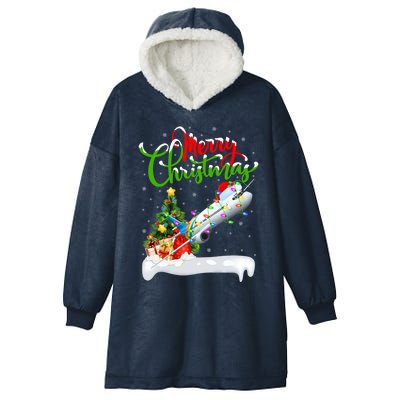 Funny Airplane Lover Xmas Lighting Santa Airplane Christmas Gift Hooded Wearable Blanket