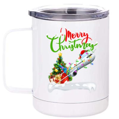 Funny Airplane Lover Xmas Lighting Santa Airplane Christmas Gift 12 oz Stainless Steel Tumbler Cup