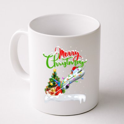 Funny Airplane Lover Xmas Lighting Santa Airplane Christmas Gift Coffee Mug