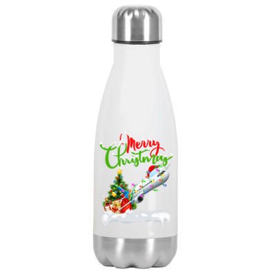 Funny Airplane Lover Xmas Lighting Santa Airplane Christmas Gift Stainless Steel Insulated Water Bottle